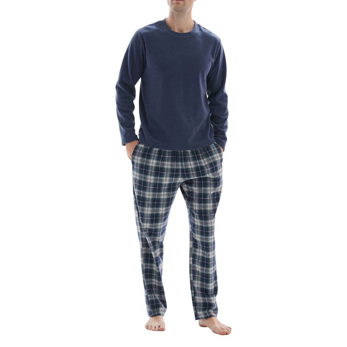 SaneShoppe - Men's Navy Fleece Lounge Set with Cotton Bottoms
