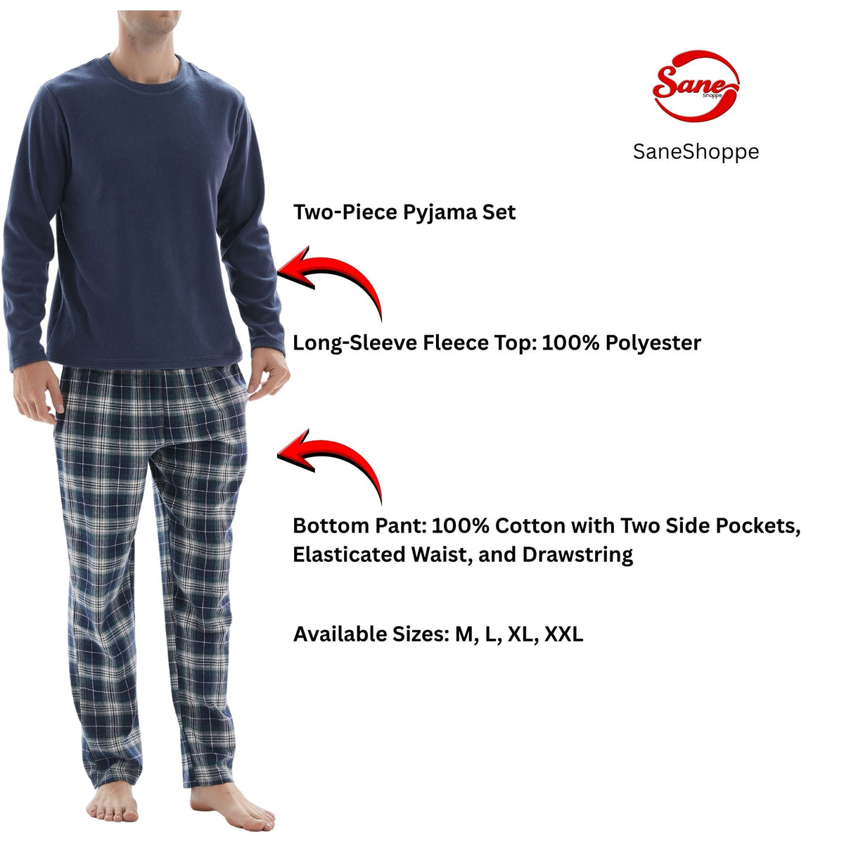 SaneShoppe - Men's Navy Fleece Lounge Set with Cotton Bottoms