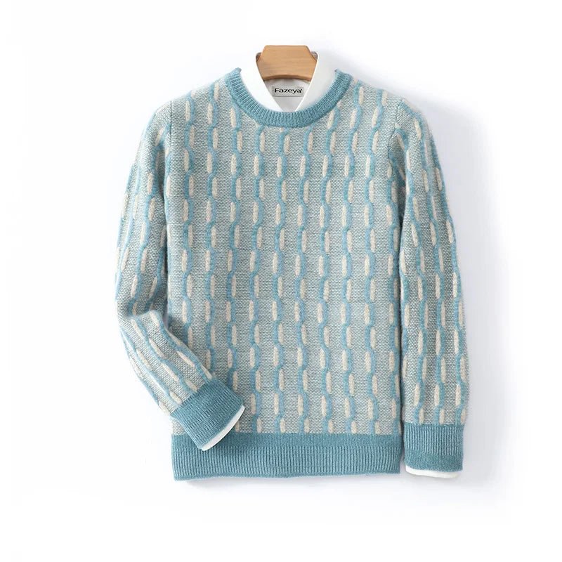 SaneShoppe - Men's New Pullover O - neck Sweater Casual Knitted Long sleeved 100% Pure Wool Men's Sweater Comfortable and Warm WOTEEWS brand