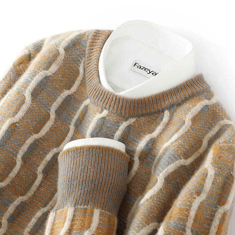 SaneShoppe - Men's New Pullover O - neck Sweater Casual Knitted Long sleeved 100% Pure Wool Men's Sweater Comfortable and Warm WOTEEWS brand