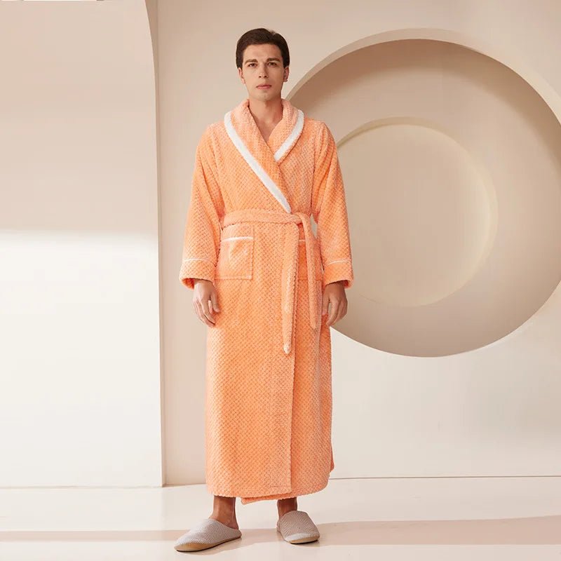 SaneShoppe-Men's Oversized Coral Fleece Bathrobe – Flannel Kimono Robe for Couples