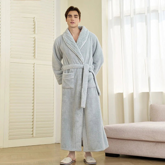 SaneShoppe-Men's Oversized Coral Fleece Bathrobe – Flannel Kimono Robe for Couples