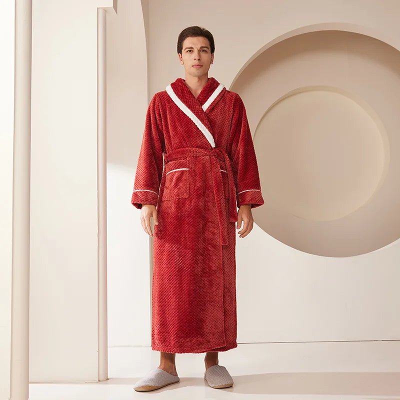 SaneShoppe-Men's Oversized Coral Fleece Bathrobe – Flannel Kimono Robe for Couples