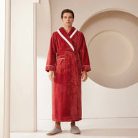 SaneShoppe-Men's Oversized Coral Fleece Bathrobe – Flannel Kimono Robe for Couples