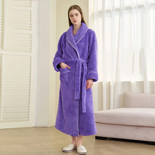 SaneShoppe-Men's Oversized Coral Fleece Bathrobe – Flannel Kimono Robe for Couples