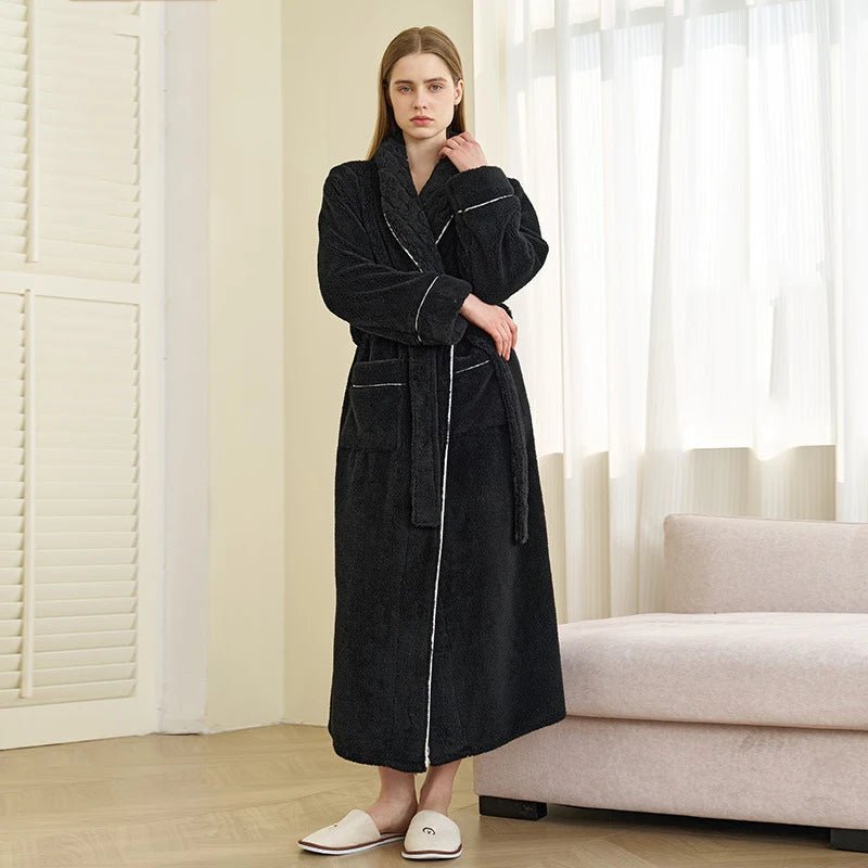 SaneShoppe-Men's Oversized Coral Fleece Bathrobe – Flannel Kimono Robe for Couples
