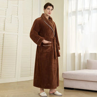 SaneShoppe-Men's Oversized Coral Fleece Bathrobe – Flannel Kimono Robe for Couples