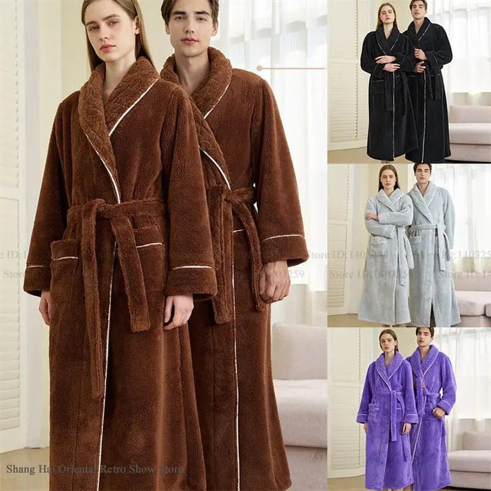 SaneShoppe-Men's Oversized Coral Fleece Bathrobe – Flannel Kimono Robe for Couples