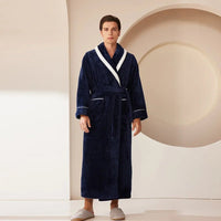 SaneShoppe-Men's Oversized Coral Fleece Bathrobe – Flannel Kimono Robe for Couples