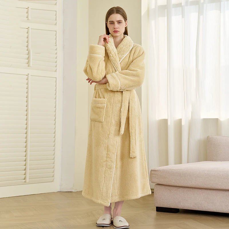SaneShoppe-Men's Oversized Coral Fleece Bathrobe – Flannel Kimono Robe for Couples