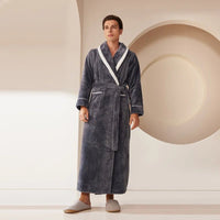 SaneShoppe-Men's Oversized Coral Fleece Bathrobe – Flannel Kimono Robe for Couples