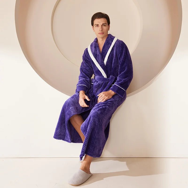 SaneShoppe-Men's Oversized Coral Fleece Bathrobe – Flannel Kimono Robe for Couples