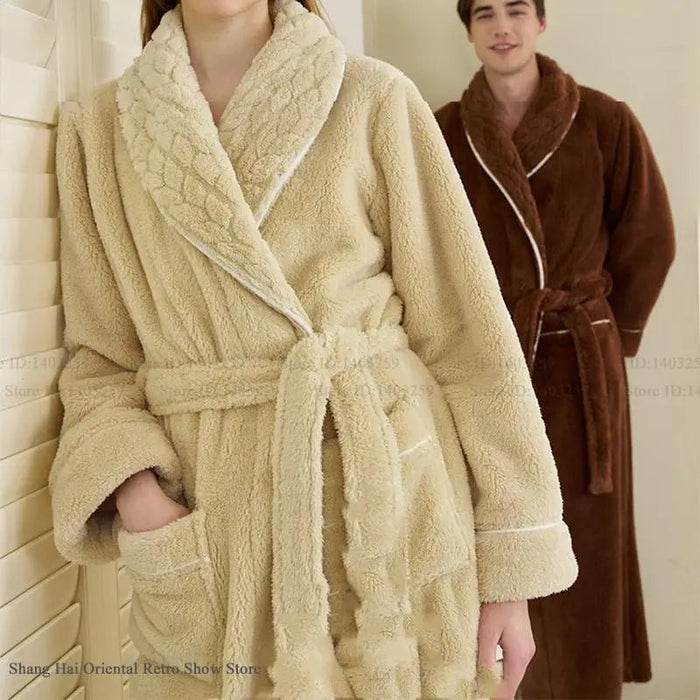 SaneShoppe-Men's Oversized Coral Fleece Bathrobe – Flannel Kimono Robe for Couples