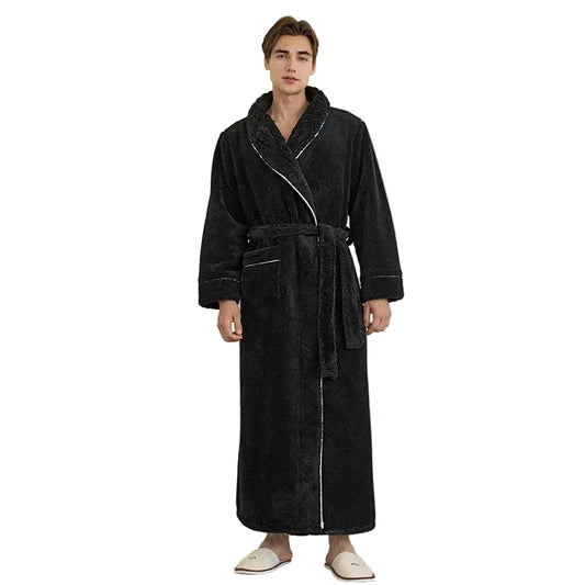 SaneShoppe-Men's Oversized Coral Fleece Bathrobe – Flannel Kimono Robe for Couples