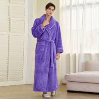 SaneShoppe-Men's Oversized Coral Fleece Bathrobe – Flannel Kimono Robe for Couples