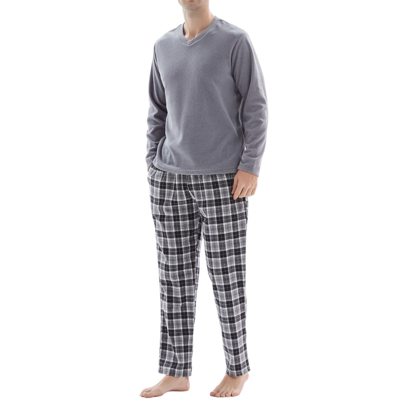 SaneShoppe - Men's Pyjama Sets: Fleece Top with Cotton Bottoms in Grey and Black
