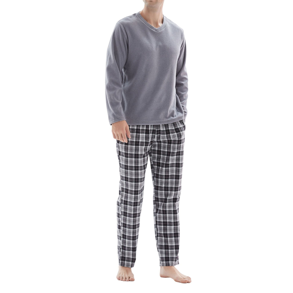 SaneShoppe - Men's Pyjama Sets: Fleece Top with Cotton Bottoms in Grey and Black