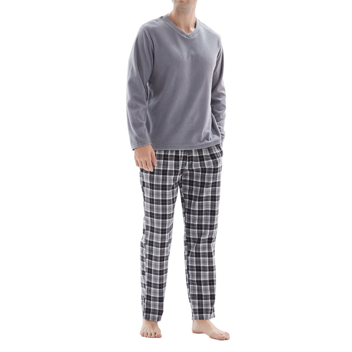 SaneShoppe - Men's Pyjama Sets: Fleece Top with Cotton Bottoms in Grey and Black