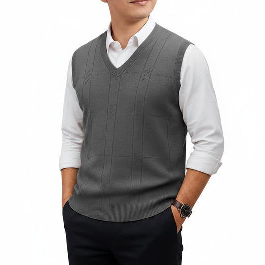 SaneShoppe - Men's Sleeveless Sweater Vest Lightweight V - Neck Solid Vest Pullover Twist Knit Sweaters Autumn Mens Outerwear