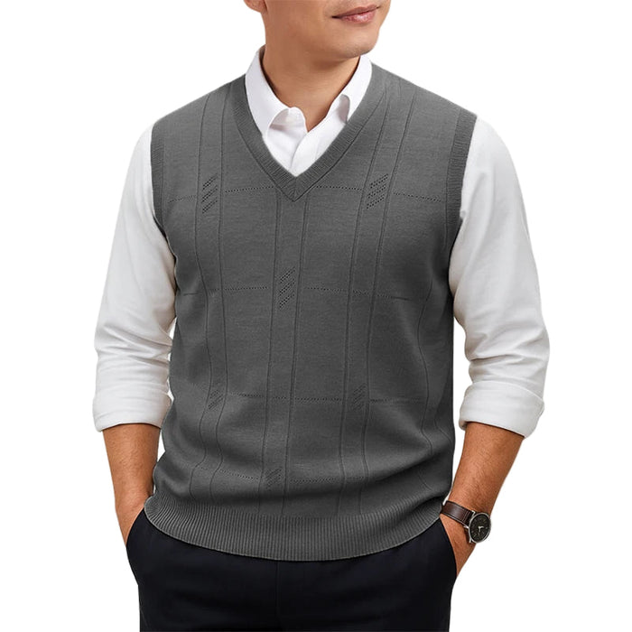 SaneShoppe - Men's Sleeveless Sweater Vest Lightweight V - Neck Solid Vest Pullover Twist Knit Sweaters Autumn Mens Outerwear