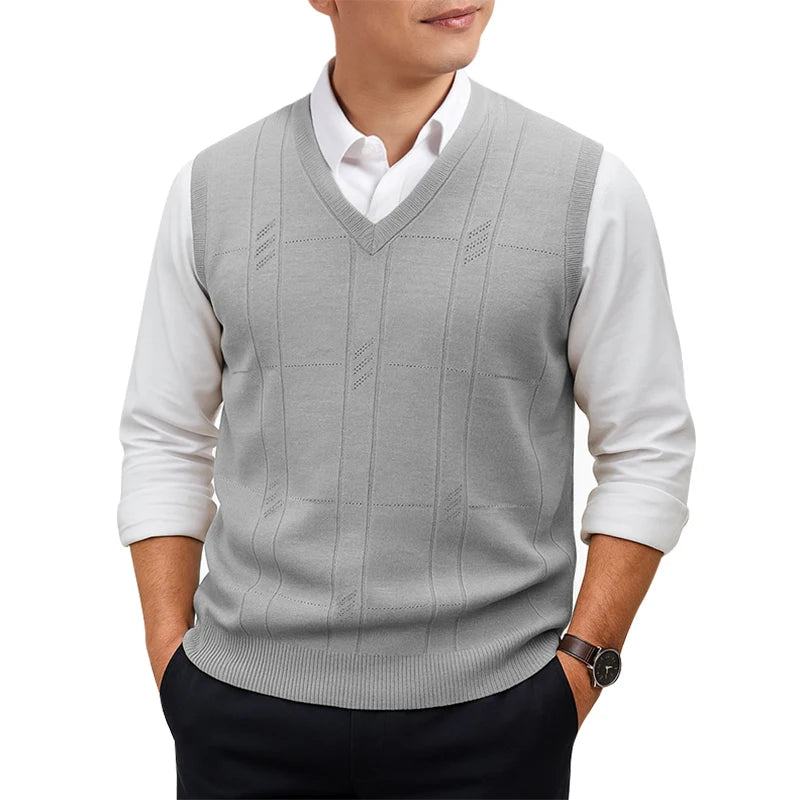 SaneShoppe - Men's Sleeveless Sweater Vest Lightweight V - Neck Solid Vest Pullover Twist Knit Sweaters Autumn Mens Outerwear