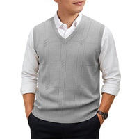 SaneShoppe - Men's Sleeveless Sweater Vest Lightweight V - Neck Solid Vest Pullover Twist Knit Sweaters Autumn Mens Outerwear