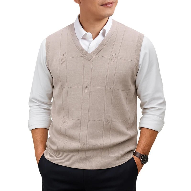 SaneShoppe - Men's Sleeveless Sweater Vest Lightweight V - Neck Solid Vest Pullover Twist Knit Sweaters Autumn Mens Outerwear