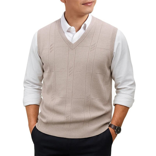 SaneShoppe - Men's Sleeveless Sweater Vest Lightweight V - Neck Solid Vest Pullover Twist Knit Sweaters Autumn Mens Outerwear