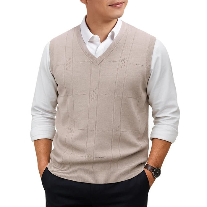 SaneShoppe - Men's Sleeveless Sweater Vest Lightweight V - Neck Solid Vest Pullover Twist Knit Sweaters Autumn Mens Outerwear