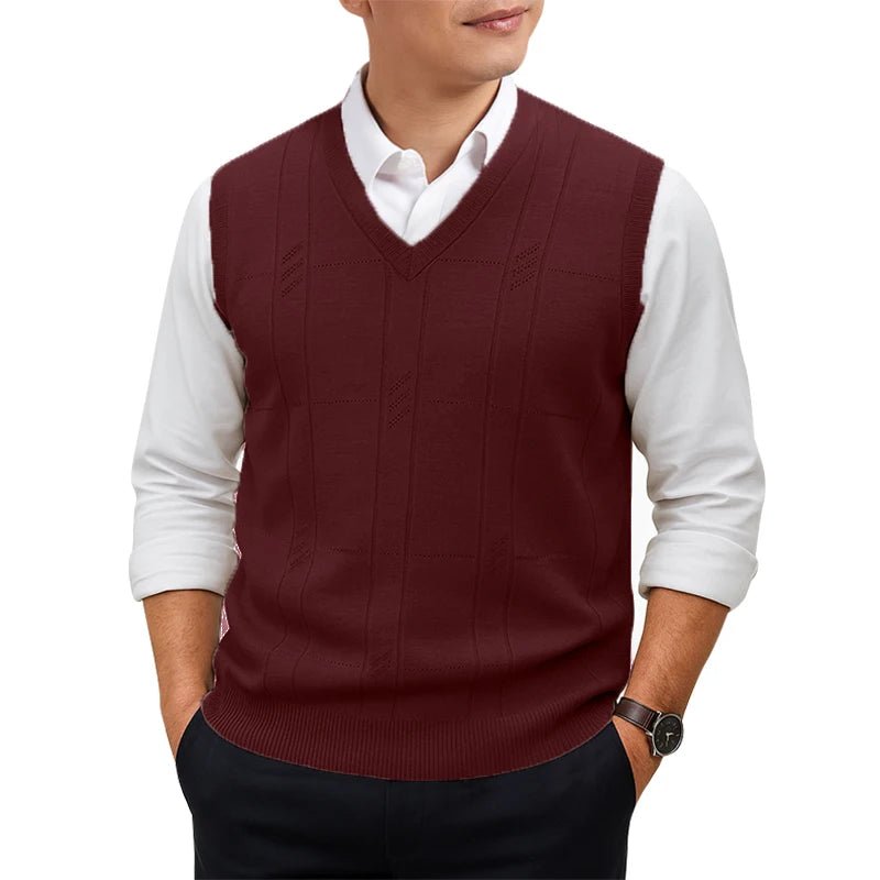SaneShoppe - Men's Sleeveless Sweater Vest Lightweight V - Neck Solid Vest Pullover Twist Knit Sweaters Autumn Mens Outerwear