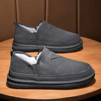 SaneShoppe - Men's slipper genuine leather upper shearling lined sheepskin Insole memory foam slip on warm house shoes rubber outsole Indoor