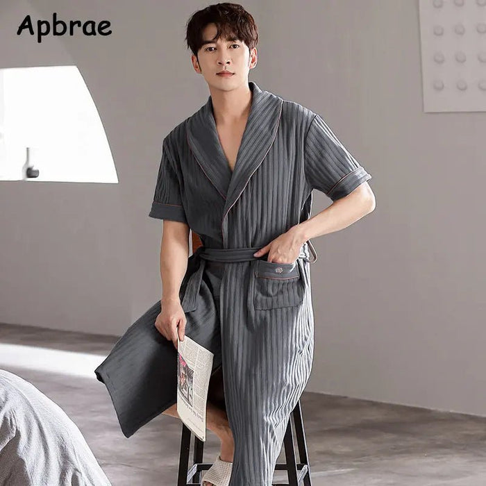 SaneShoppe - Men's Soft Cotton Bathrobe Dark Grey Half Sleeve Solid Robe Big Size 4XL