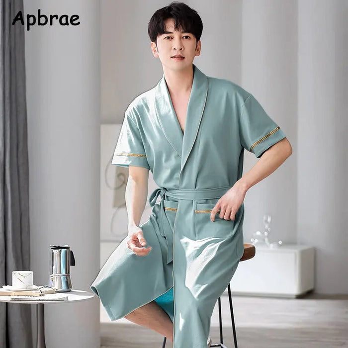 SaneShoppe Men's Soft Cotton Bathrobe Dark Grey Half Sleeve Solid Robe Big Size 4XL