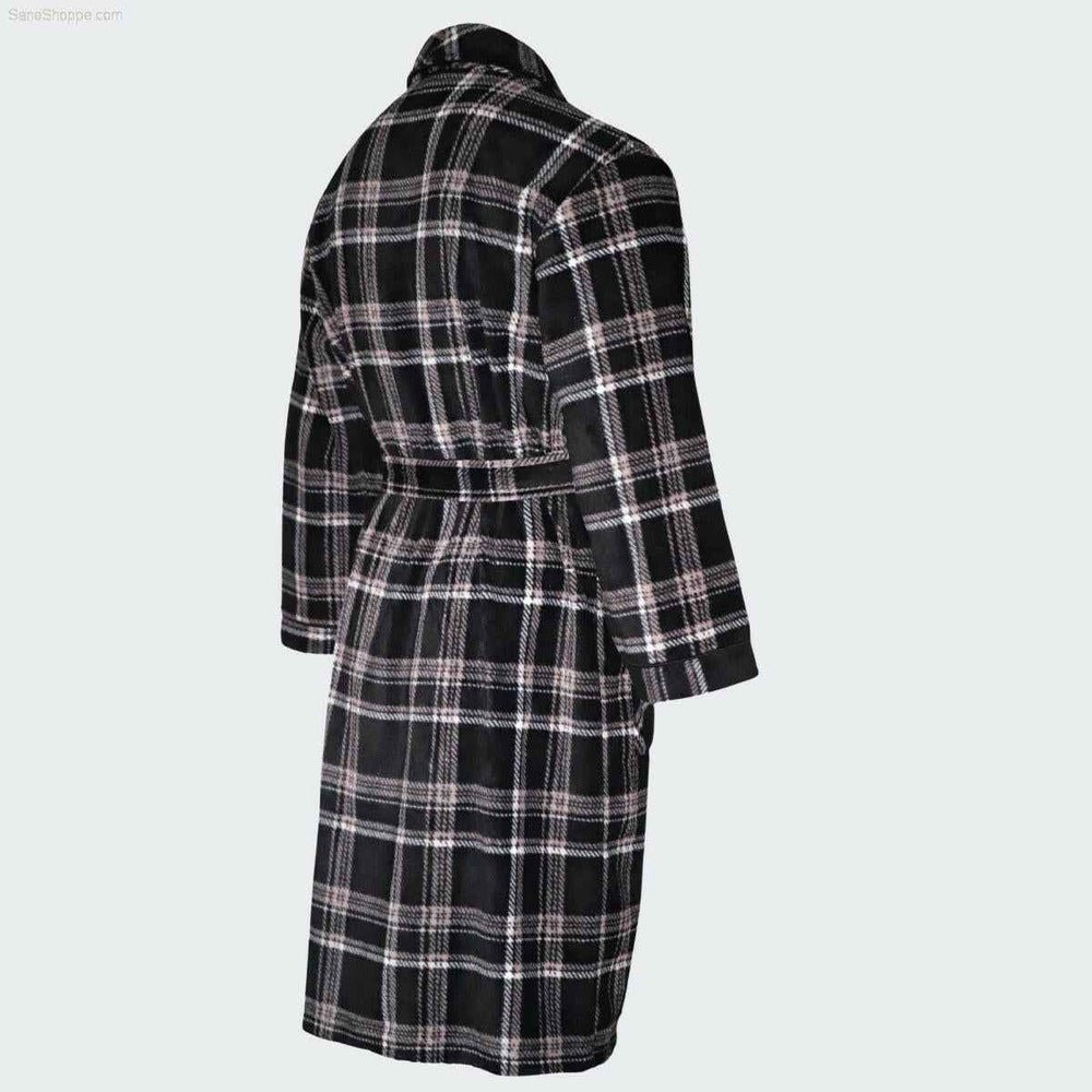 Men's Fleece Dressing Gown - Soft Warm Checkered Pattern