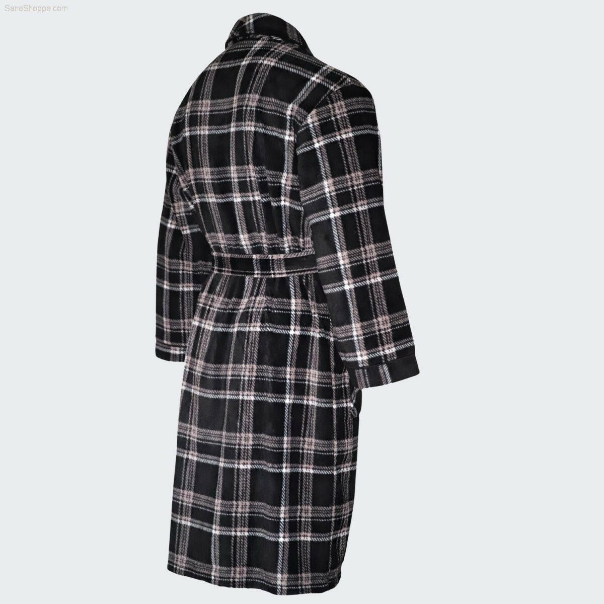 SaneShoppe Men's Soft Warm Fleece Dressing Gown with Checkered Pattern