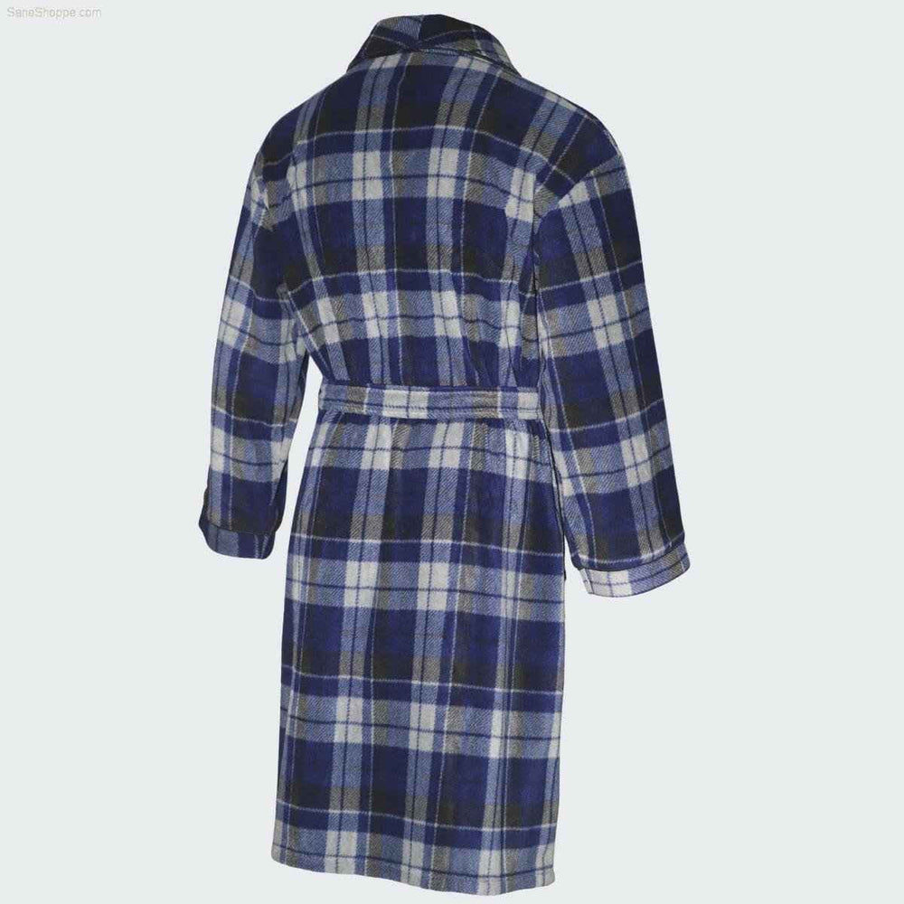 Men's Fleece Dressing Gown - Soft Warm Checkered Pattern