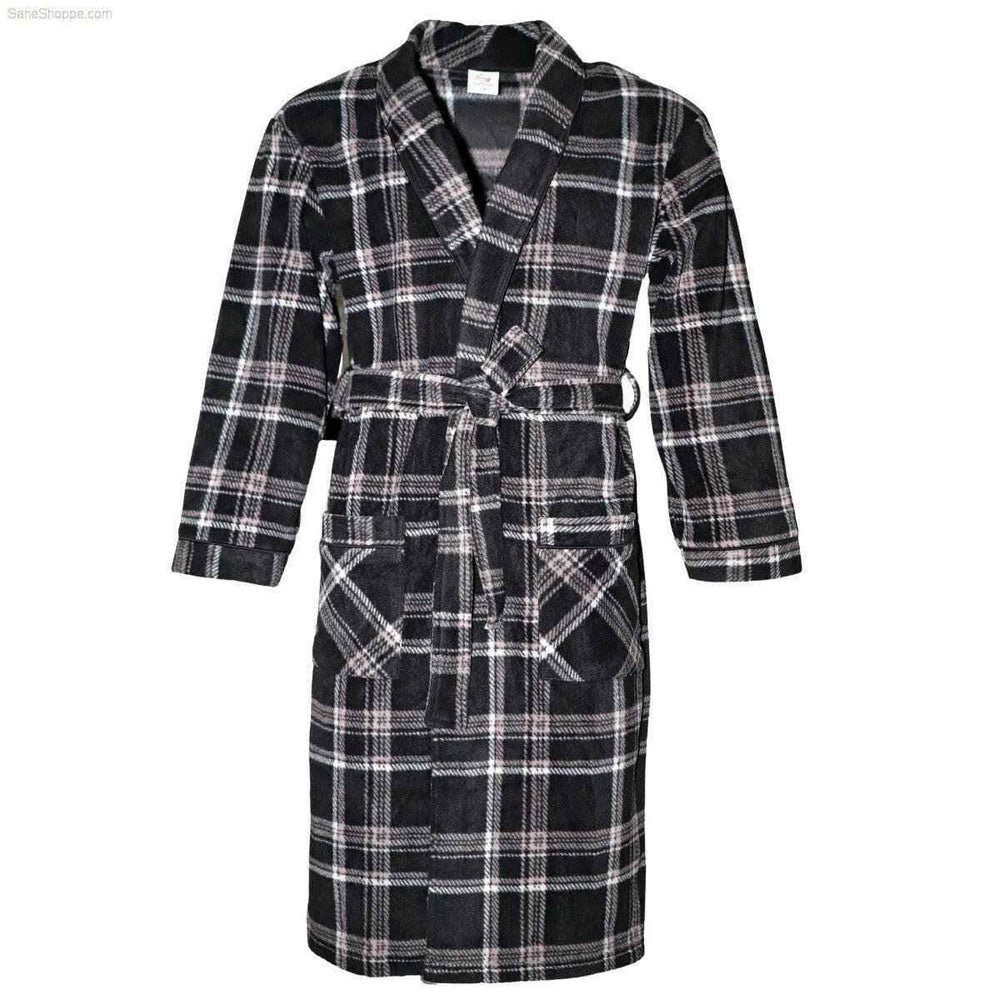 Men's Fleece Dressing Gown - Soft Warm Checkered Pattern