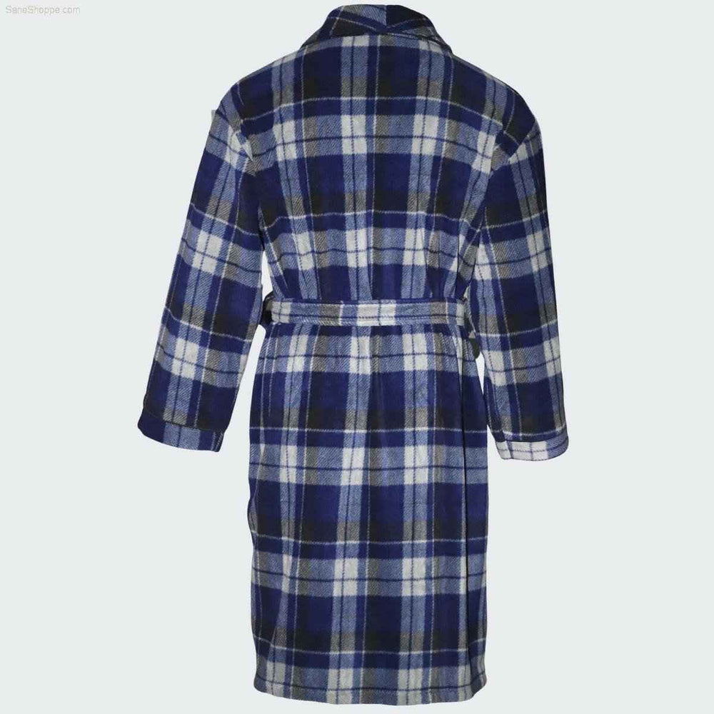 Men's Fleece Dressing Gown - Soft Warm Checkered Pattern