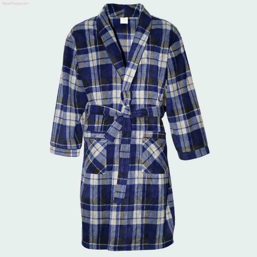 Men's Fleece Dressing Gown - Soft Warm Checkered Pattern