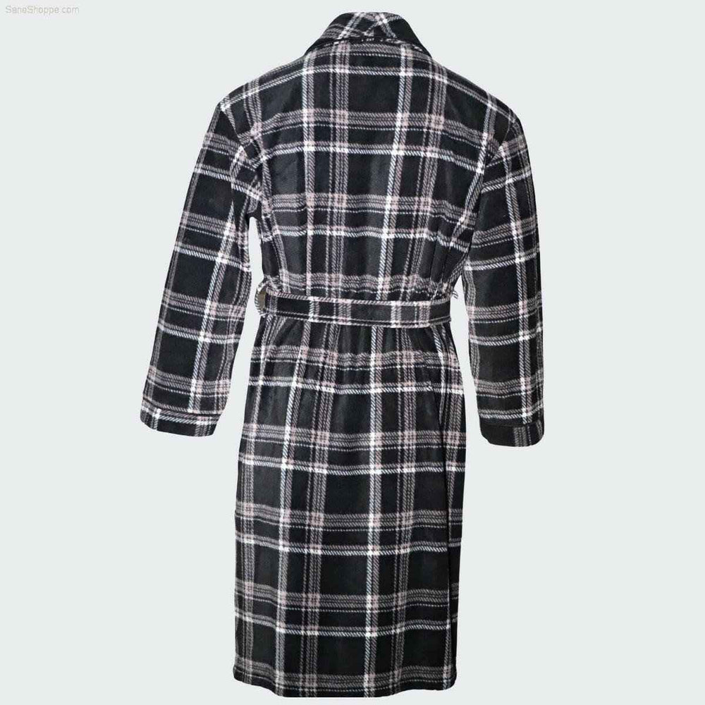 Men's Fleece Dressing Gown - Soft Warm Checkered Pattern