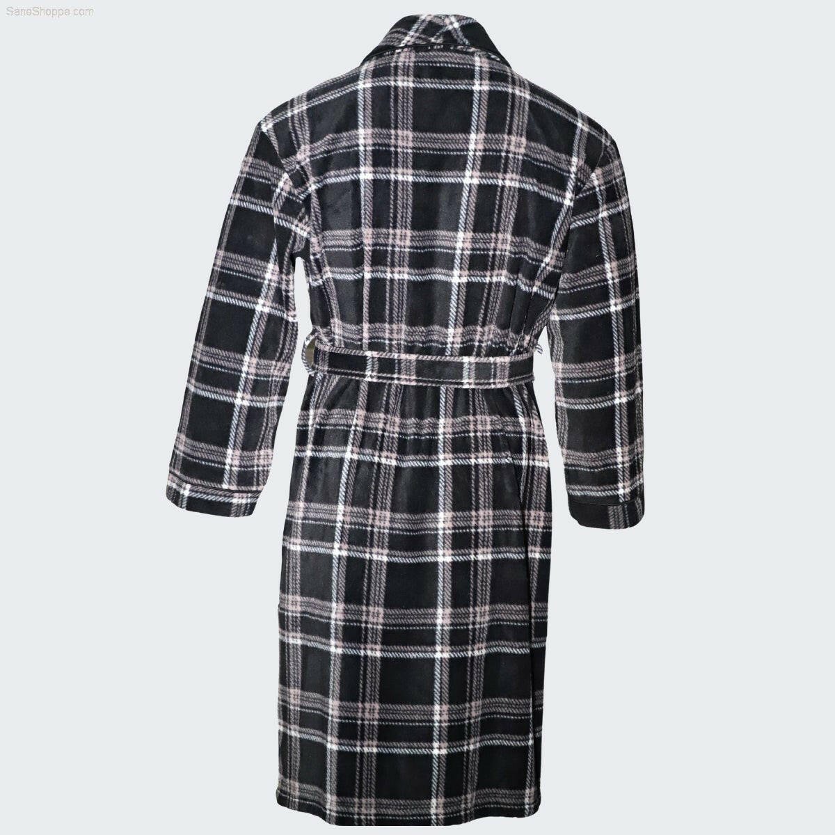 SaneShoppe Men's Soft Warm Fleece Dressing Gown with Checkered Pattern