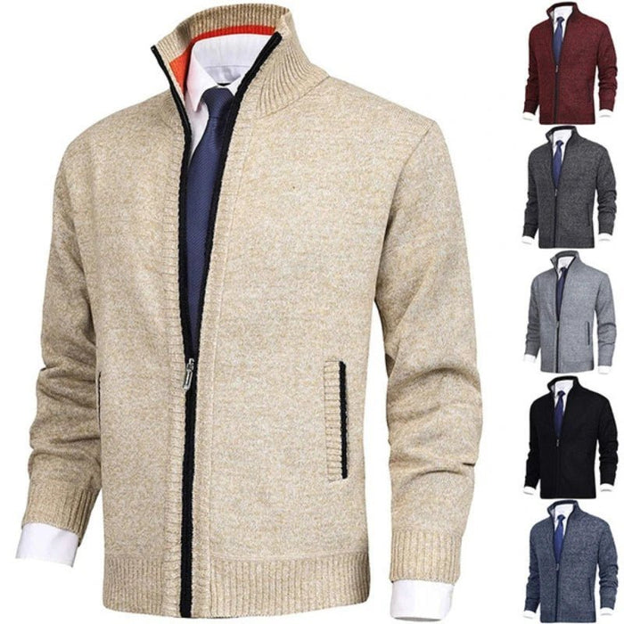 SaneShoppe - Men's Solid Sweater Stand Up Collar Fashion Cardigan Knitwear Jacket for Men