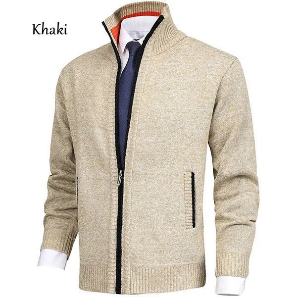 SaneShoppe Men's Solid Sweater Stand Up Collar Fashion Cardigan Knitwear Jacket for Men