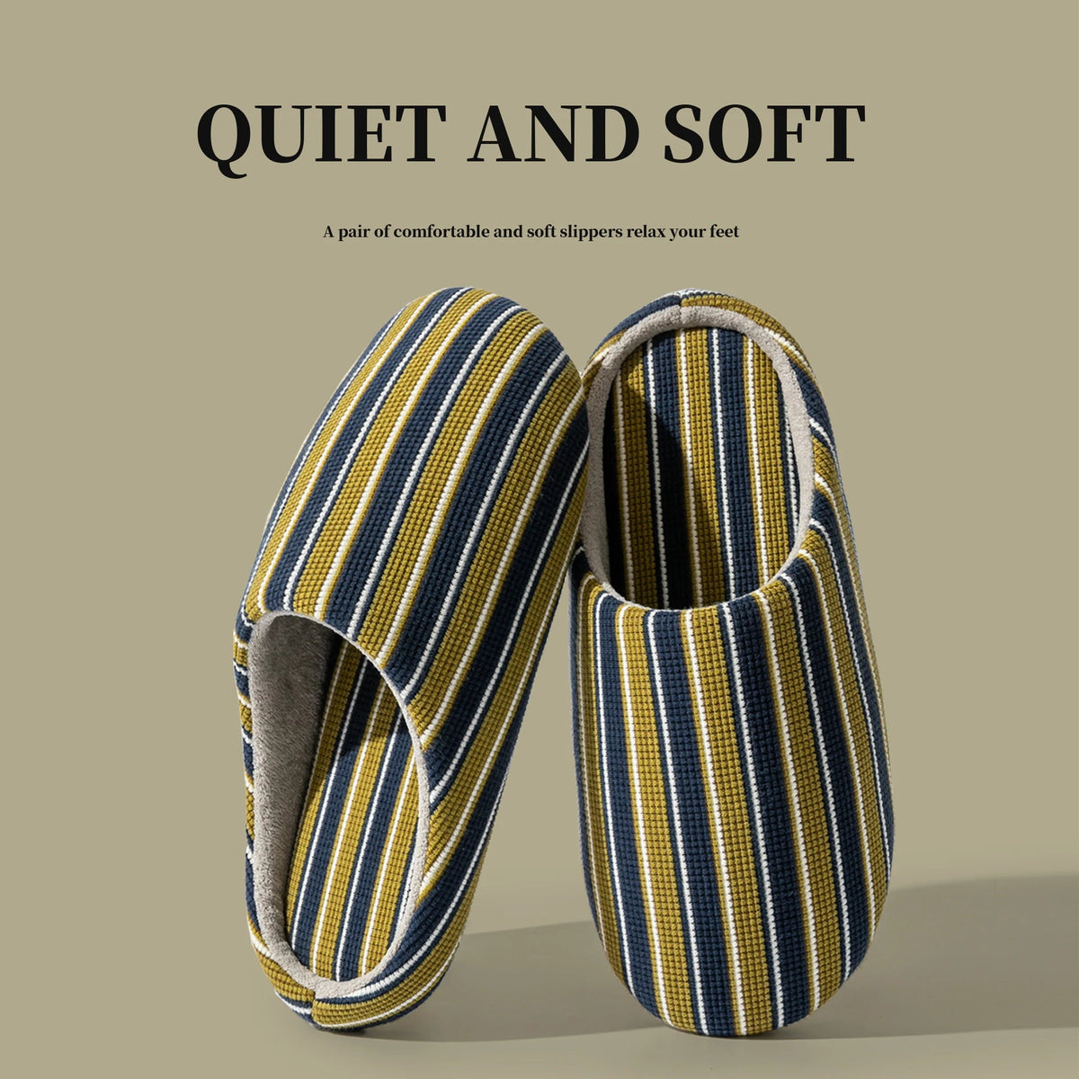 SaneShoppe - Men's Striped Slippers, Non - Slip Indoor House Shoes with Soft Flat Sole, Comfortable Bedroom Slippers for Winter and Home Use