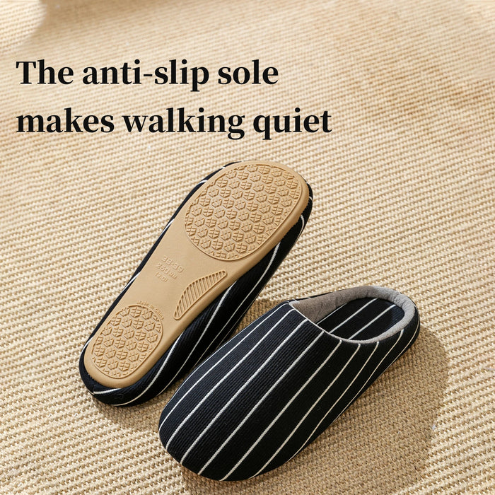 SaneShoppe - Men's Striped Slippers, Non - Slip Indoor House Shoes with Soft Flat Sole, Comfortable Bedroom Slippers for Winter and Home Use