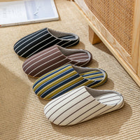 SaneShoppe - Men's Striped Slippers, Non - Slip Indoor House Shoes with Soft Flat Sole, Comfortable Bedroom Slippers for Winter and Home Use
