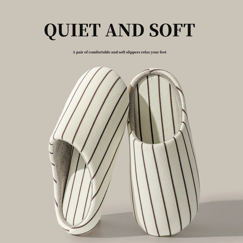 SaneShoppe - Men's Striped Slippers, Non - Slip Indoor House Shoes with Soft Flat Sole, Comfortable Bedroom Slippers for Winter and Home Use