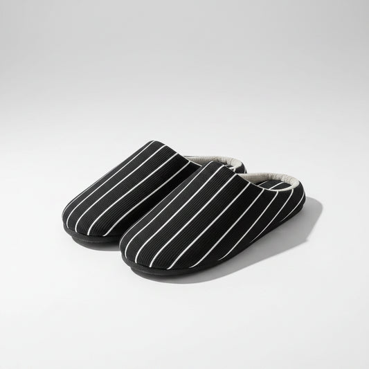 SaneShoppe - Men's Striped Slippers, Non - Slip Indoor House Shoes with Soft Flat Sole, Comfortable Bedroom Slippers for Winter and Home Use