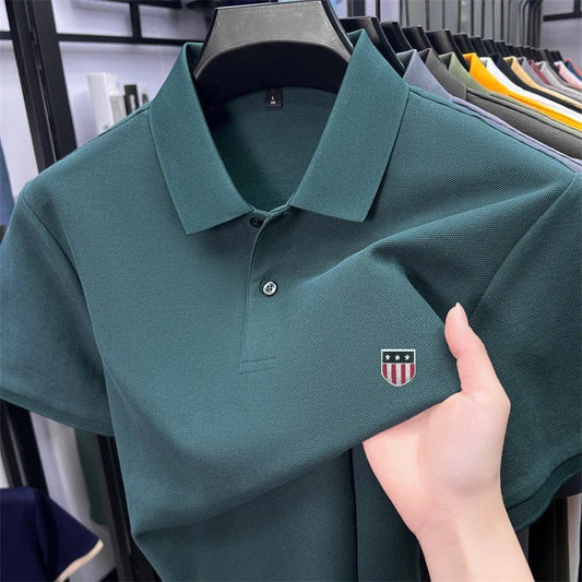 SaneShoppe - men's summer luxury brand cotton 100% polo shirt lapel printing short sleeves t-shirt business leisure ventilate men's clothing
