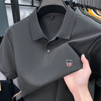 SaneShoppe - men's summer luxury brand cotton 100% polo shirt lapel printing short sleeves t-shirt business leisure ventilate men's clothing